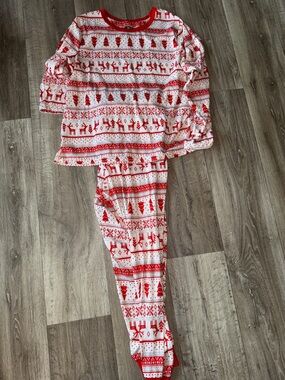 Women’s Red and White Holiday Reindeer Pajama Set
